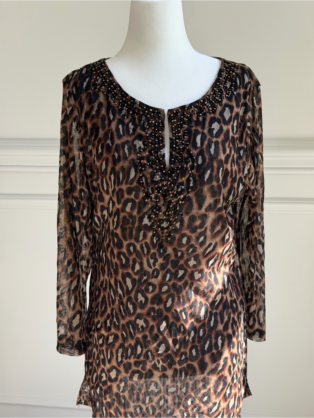 Bohemian Leopard Print Beaded Women’s Tunic